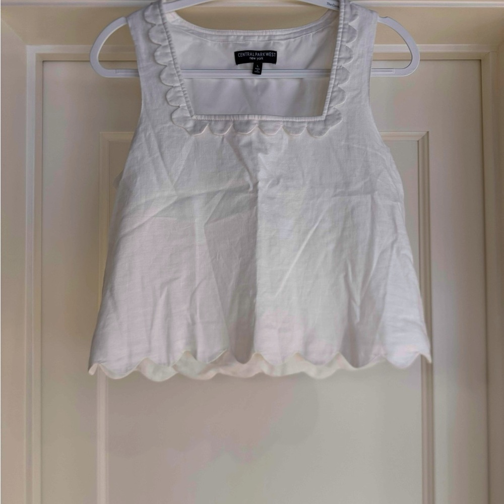Central Park West White Scalloped Crop Top